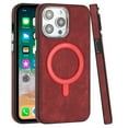 thumbnail image 3 of For Samsung Galaxy S22 5G PU Vegan Leather Chrome Edged Hybrid Hard PC TPU Rubber Compatible with MagSafe Cover ,Xpm Phone Case [ Red ], 3 of 4