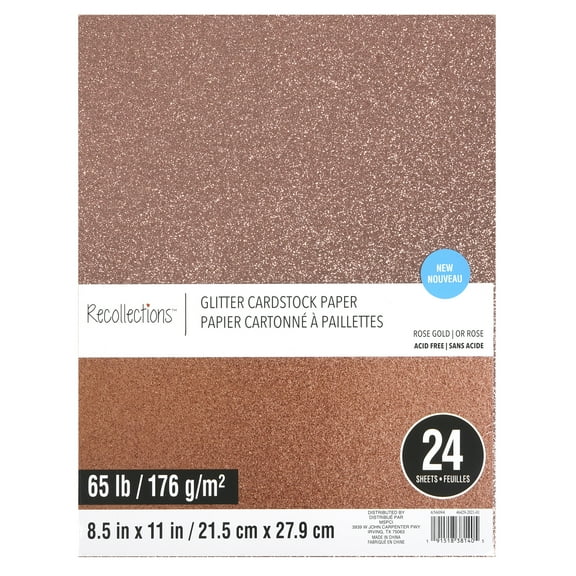 12 Packs: 24 ct. (288 total) Rose Gold Glitter 8.5" x 11" Cardstock Paper by Recollections