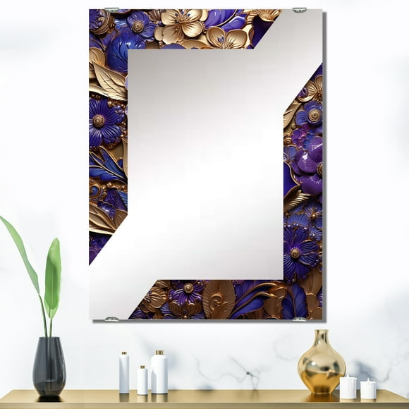 Designart "Royalty Floral Indian Tiles from Rajasthan II" Abstract Floral Oversized Wall Mirror - Modern Floral Hallway Decorative Wall Mirrors - Multiple Color Options
