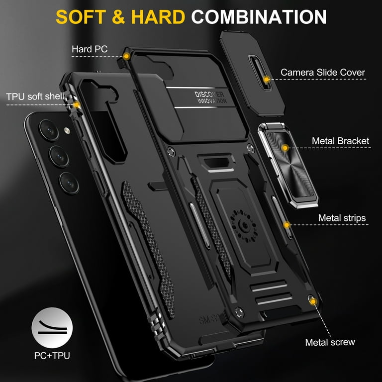 Case for Samsung Galaxy S24 Ultra,Decase Heavy Duty Phone Cover Built-in  Slide Anti-Scratch Camera Lens Cover & Magnetic Ring Kickstand,Military  Grade