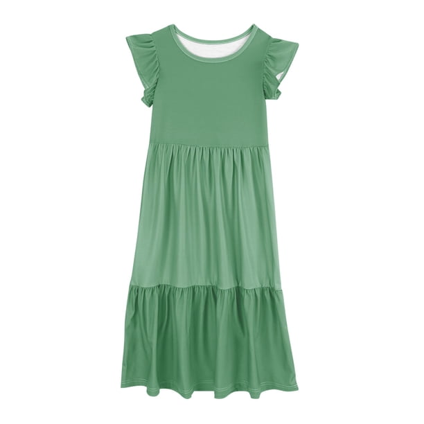 ATOGUTA Girls' Dresses Ruffle Sleeve Ruched A-Line Long Wedding Party Green,  Size 6-12 - Walmart Business Supplies