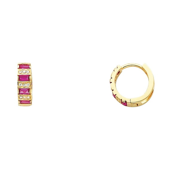 14k Yellow Gold Cubic Zirconia Huggies Earrings, (12mm x 12mm)