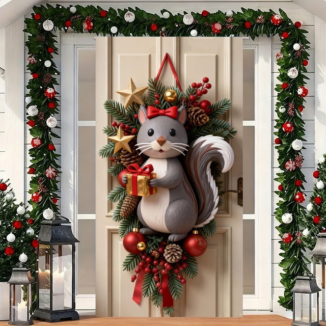 Cubierta Navideña para Puerta Qqm251111023 | Panel de Tela para Decoración Navideña | Poliéster Multicolor 180 X 90 Cm | Cubierta Festiva para Puerta de Entrada | Mantel para Colgar En La Pared para