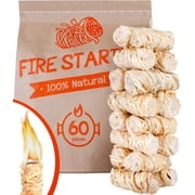 Zorestar Tumbleweeds Wood Wool Natural Fire Starters for Indoor Fireplace, Camping, Grill, 60-Pack