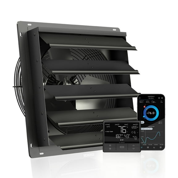 AC Infinity AIRLIFT T16, Shutter Exhaust Fan 16" with WiFi App-Compatible Temperature Humidity Controller – Wall Mount Ventilation and Cooling for Sheds, Attics, Workshops