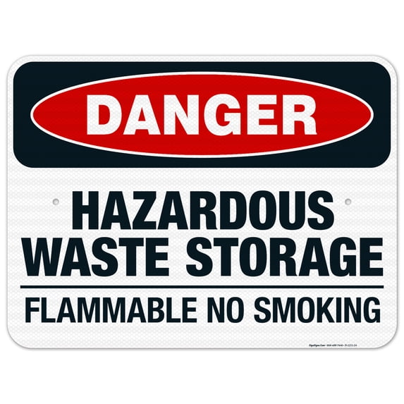 Danger Hazardous Waste Storage Flammable No Smoking Sign, OSHA Danger Sign, 18x24 Reflective Aluminum EGP