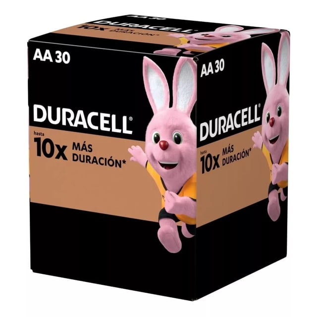 PILA DURACELL ALCALINA AA 30 UNIDADES 1.5V negro