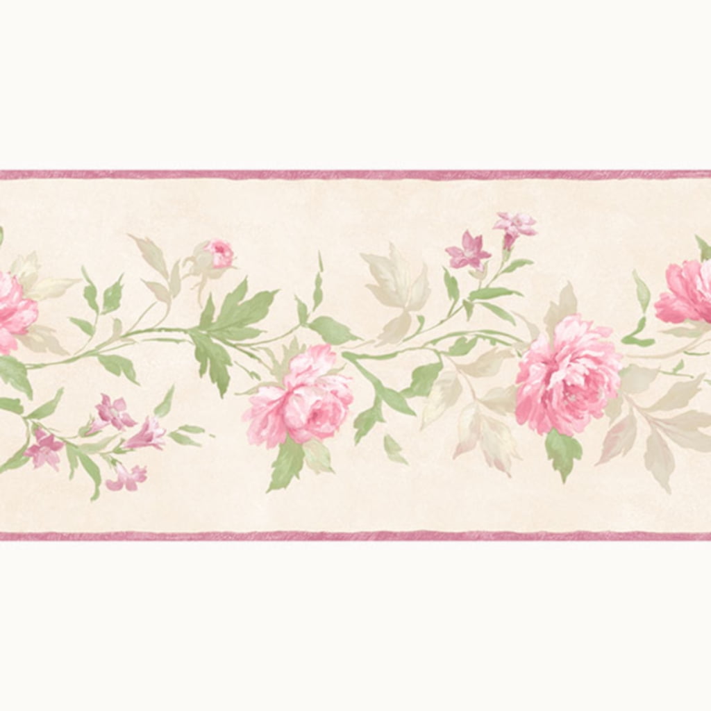 Beige and Pink Vines of Roses Wallpaper Border Patton Norwall
