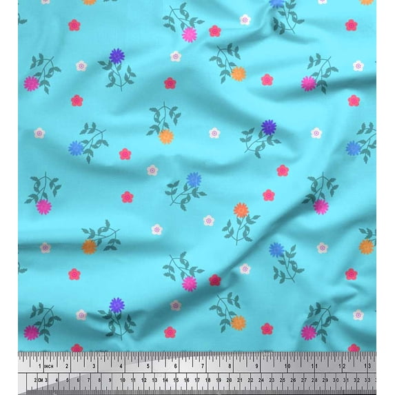 Soimoi Japan Crepe Satin Fabric Aster Floral Printed Fabric 1 Yard 42 Inch Wide