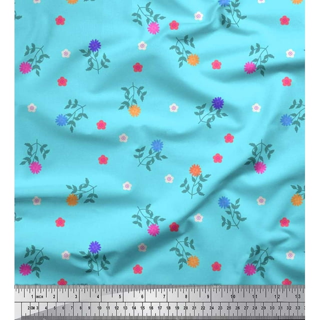 Soimoi polyester Crepe Fabric Aster Floral Fabric Prints By Yard 42 Inch Wide