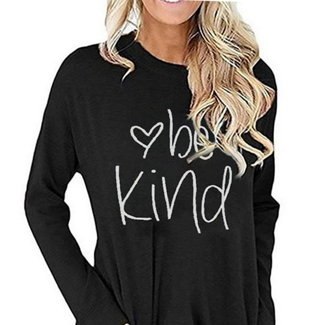 Camiseta negra de manga larga para mujer con cuello redondo, bolsillo y diseño estampado: ropa informal cómoda, talla S