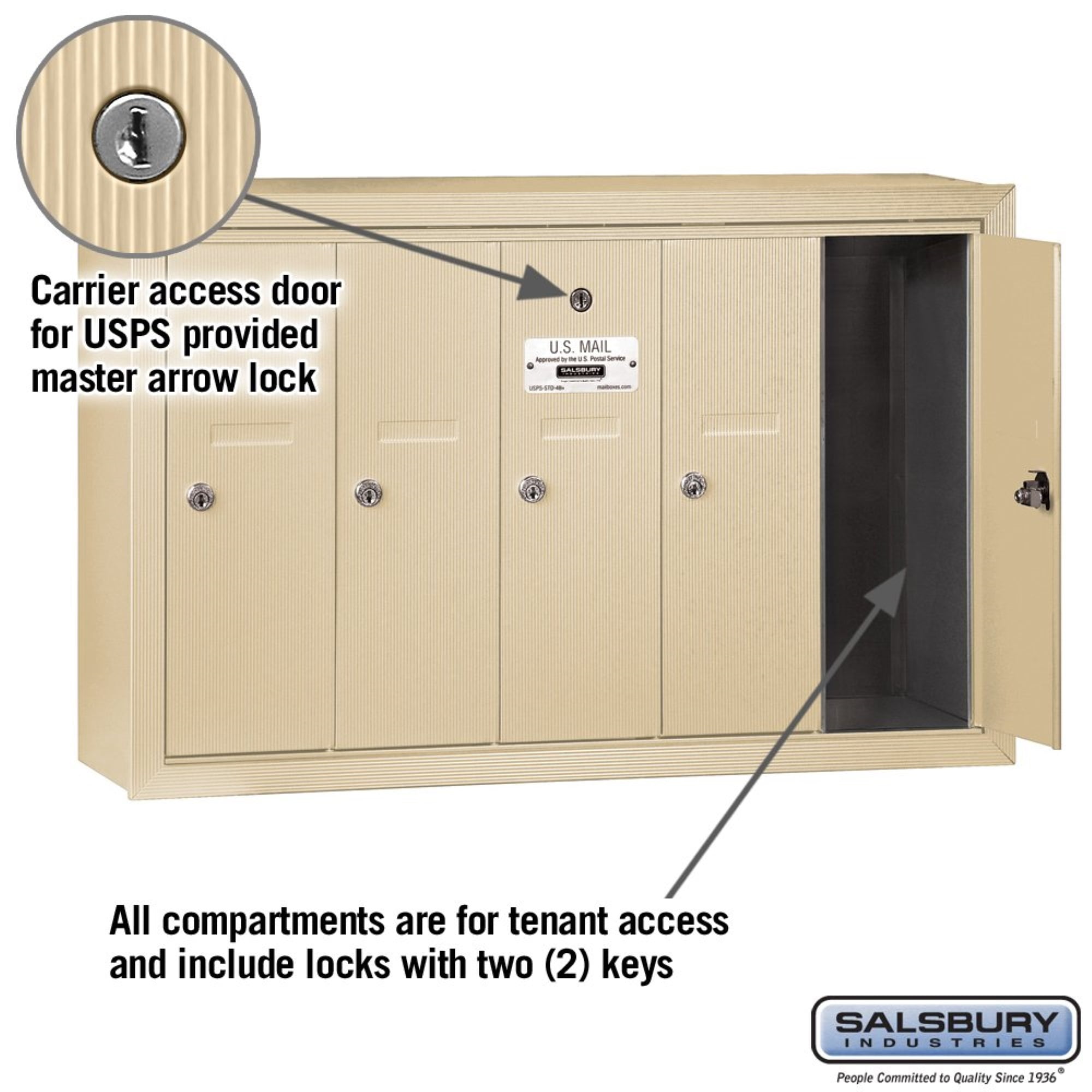 Vertical Mailbox - 5 Doors - Sandstone - Surface Mounted - USPS Access