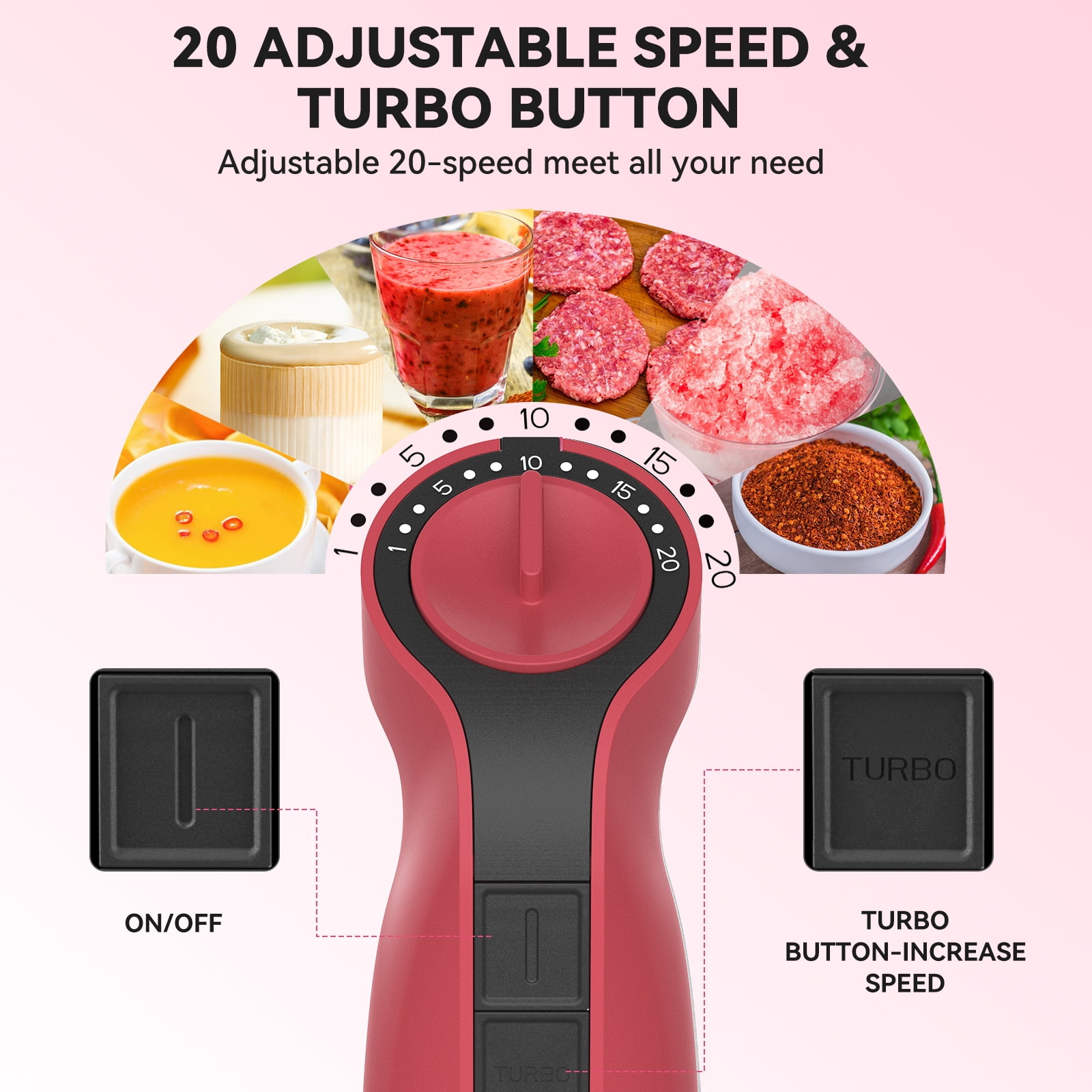 LINKChef Immersion Blender, 20Speed 1000W 5in1 Immersion Hand Blender, Stick Blender with Turbo Mode(图3)
