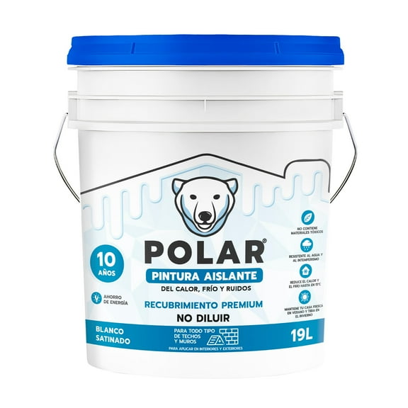 Polar Pintura Super Aislante 40m2 a dos manos Frío/Calor/Ruidos Blanco Satinado 19L