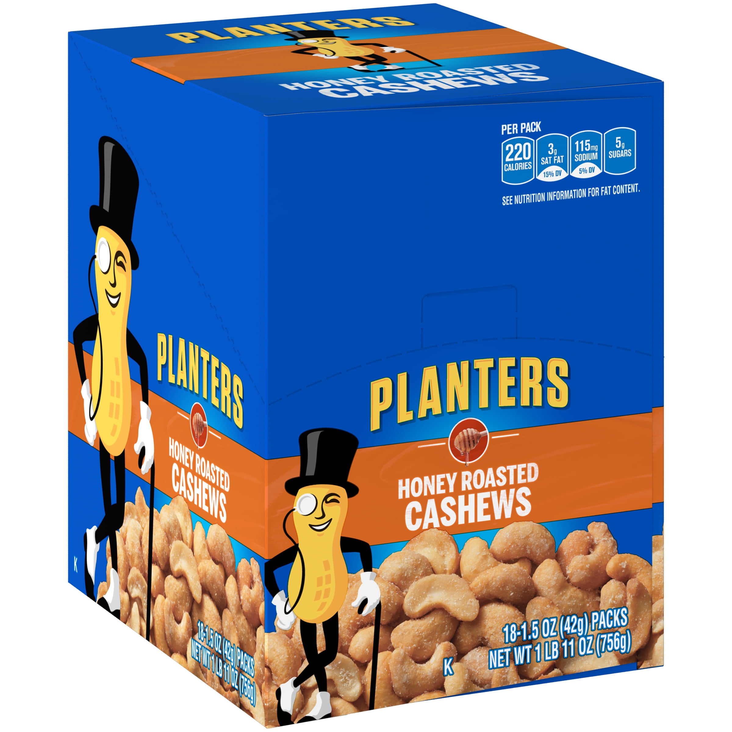 Planters Honey Roasted Cashews, 18 ct 1.5 oz Bags