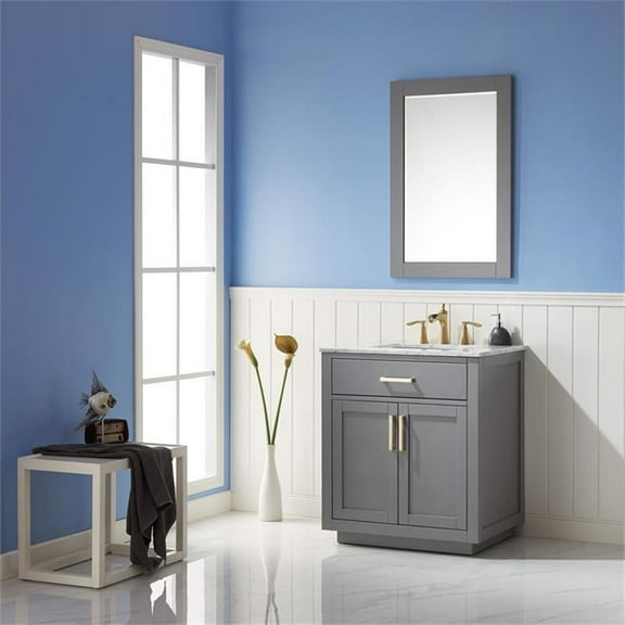 Ivy 30" Marble Countertop Single Vanity w/Mirror Gray