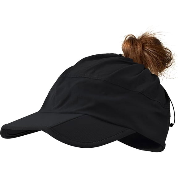 Sun Visor Ponytail Baseball Cap for Women, 2 in 1 Multifunctional UV Protection Lightweight Folding Running Sports Cap, Adjustable Quick Dry Outdoor Sun Hat Ideal for Hiking Boating Fishing(Black)