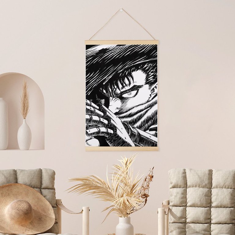 Berserk Poster Hanger Art, Japanese Anime Scroll Poster, Wood