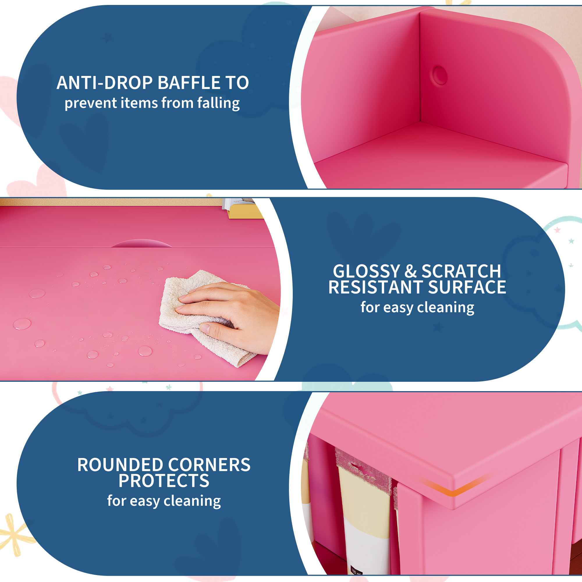 Kids Study Desk & Chair Set with Storage, Kids Study Desk with Hutch and Tiltable Desktop, Wooden Children Table with Storage Cabinet for 3-8 Years Old, Student Writing Table for Bedroom
