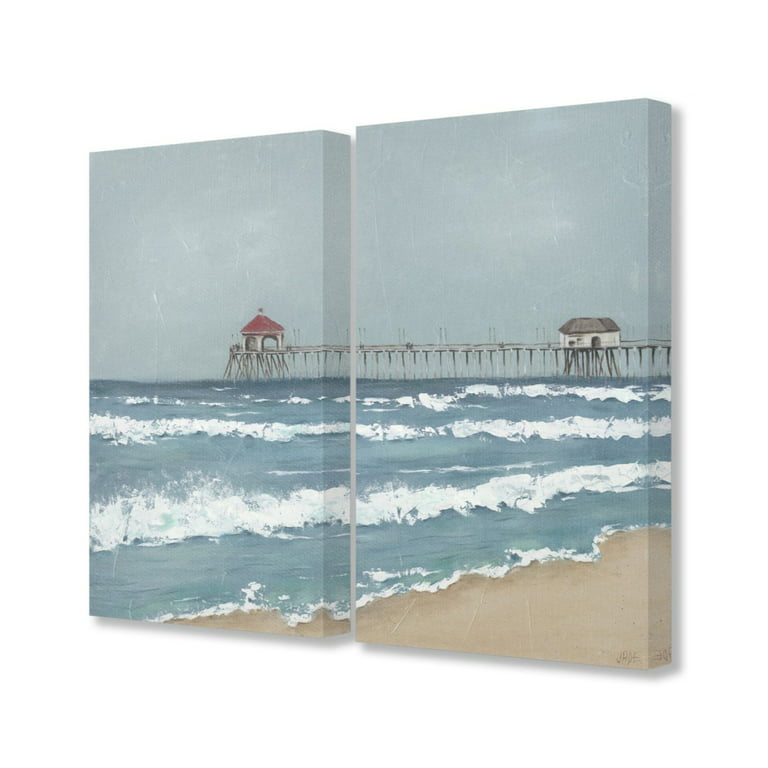 The Stupell Home Decor Collection Fishing Pier Beach Diptych Painting 2pc Stretched Canvas Wall Art Set, 16 x 1.5 x 20, Multi-Color