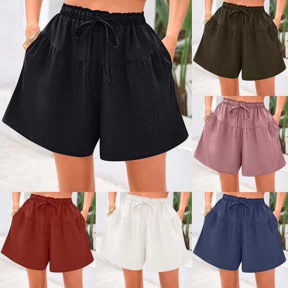 SOFTCCLO Shorts for Women Solid Color Wide Leg Shorts Spring Summer Loose Casual Fashion Womens Shorts Army Green L