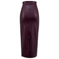 thumbnail image 4 of Womens Leather Skirt Bodycon Mini High Waist Slim Pencil Skirt with Back Split Color Red Size S, 4 of 8