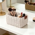 thumbnail image 4 of Aoznliie Storage Basket, Woven Plastic Rope Decorative Basket with Handle, White Wicker Organizer for Bathroom Kitchen, 9x7x5in, 4 of 6
