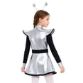 thumbnail image 6 of iiniim Girls 2 Pcs Alien Dress Galaxy Robot Fancy Dress-Up School Alien Show A Line Tutu Dress with Hair Hoop Silver 12, 6 of 6