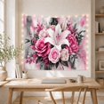 thumbnail image 5 of Centered Lily and Rose Bouquet on Textured Painterly Canvas, Dreamy Abstract Art for Nature Lovers, Symmetrical Floral Decor, Housewarming Gift Tapestry Wall Hanging for Bedroom and Living Room, 5 of 7