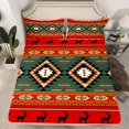thumbnail image 2 of Feelyou Bohemian Triangle Print Bed Sheets, Red Green Hippie Aztec King Sheets, Teens Adult Women Men Sheet Set, Breathable Home Decor, 4pcs, 2 of 7