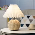 thumbnail image 2 of Chic Desk Light, Stable Ball Base Pleated Table Lamp With Long Service Life For Bedroom And Home Office Decor, Rocker ON/OFF Switch Rattan Metal Base Compact Lamp, 2 of 5
