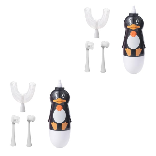 Guardurnaity Cepillos de eléctricos inteligentes en forma de U para niños, cepillos de de silicona resistentes al calor, herramientas de limpieza Negro 14.5x5 cm, 2-6 años 2Conjunto
