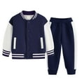 thumbnail image 5 of yocbz Toddler Baby Boy Clothes Long Sleeve Hooded Pullover Colorblock Sweatshirt + Pants 2Pcs Outfits Set Dark Blue,4-5 Years, 5 of 5