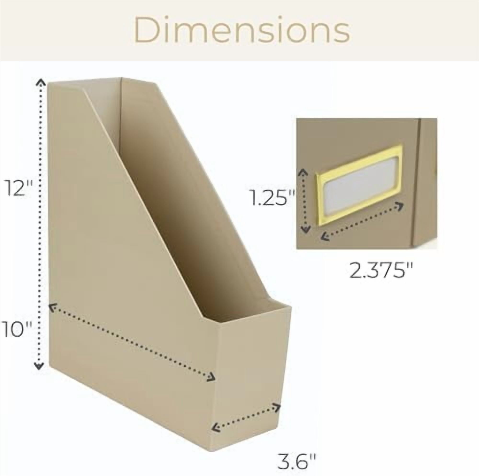 | Set of 6 Foldable Taupe Magazine File Holders with Label Holders | Vertical File Organizer & File Storage Boxes for Desk, Shelves & Home Office