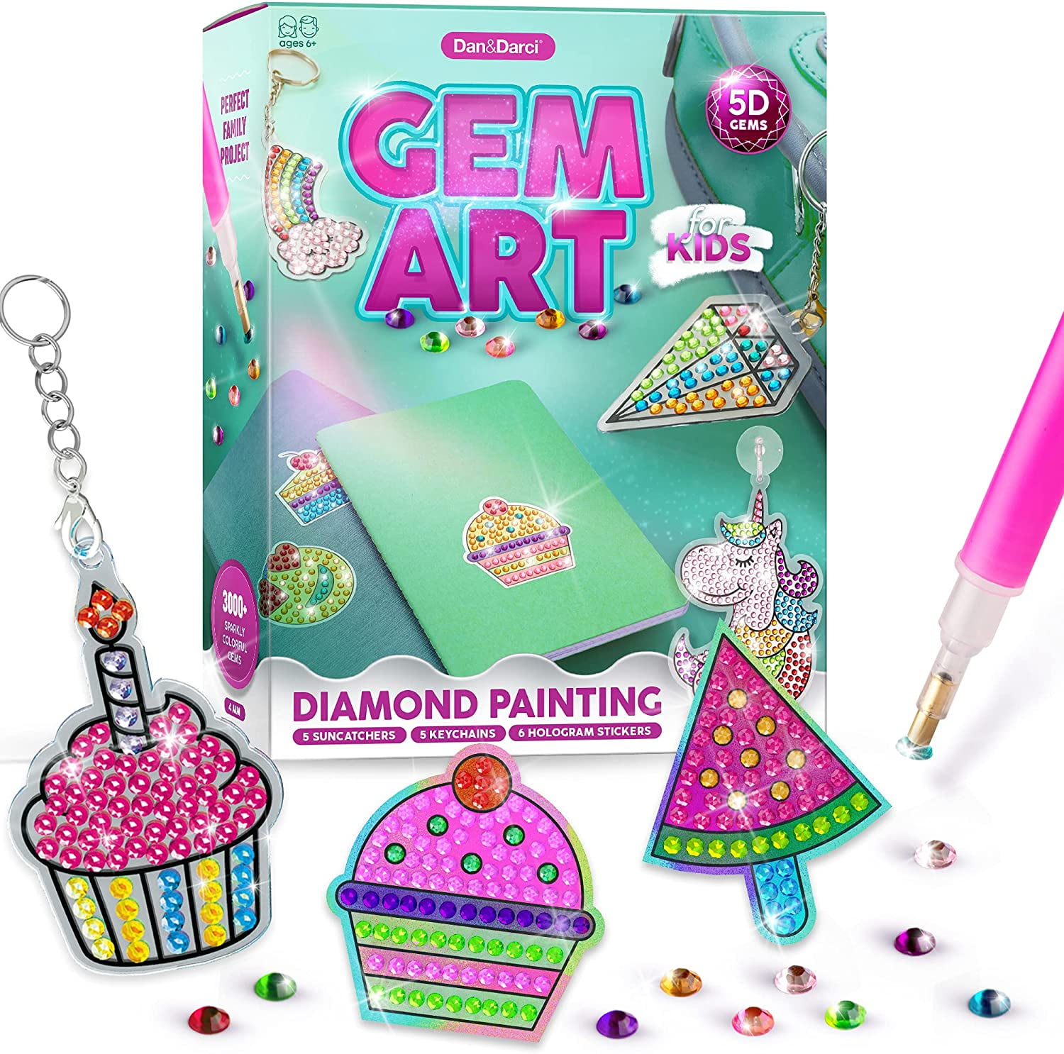 Dan&Darci Gem Art, Kids Diamond Painting Kit - Big 5D Gems - Arts and Crafts for Kids, Girls and Boys Ages 6-12 - Gem Painting Kits - Best Tween Gift Ideas for Girls Crafts Age 4-12