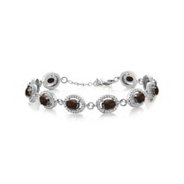 Gem Stone King 925 Sterling Silver Brown Smoky Quartz Tennis Bracelet for Women (10.38 Cttw, Gemstone Birthstone, Oval 7X5MM, 7.5 inch)
