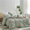 thumbnail image 3 of MooMee Striped Duvet Cover Set Queen 100% Washed Cotton Linen Like Textured Breathable 3-Piece (Sage Green& White Wide Stripes), 3 of 6