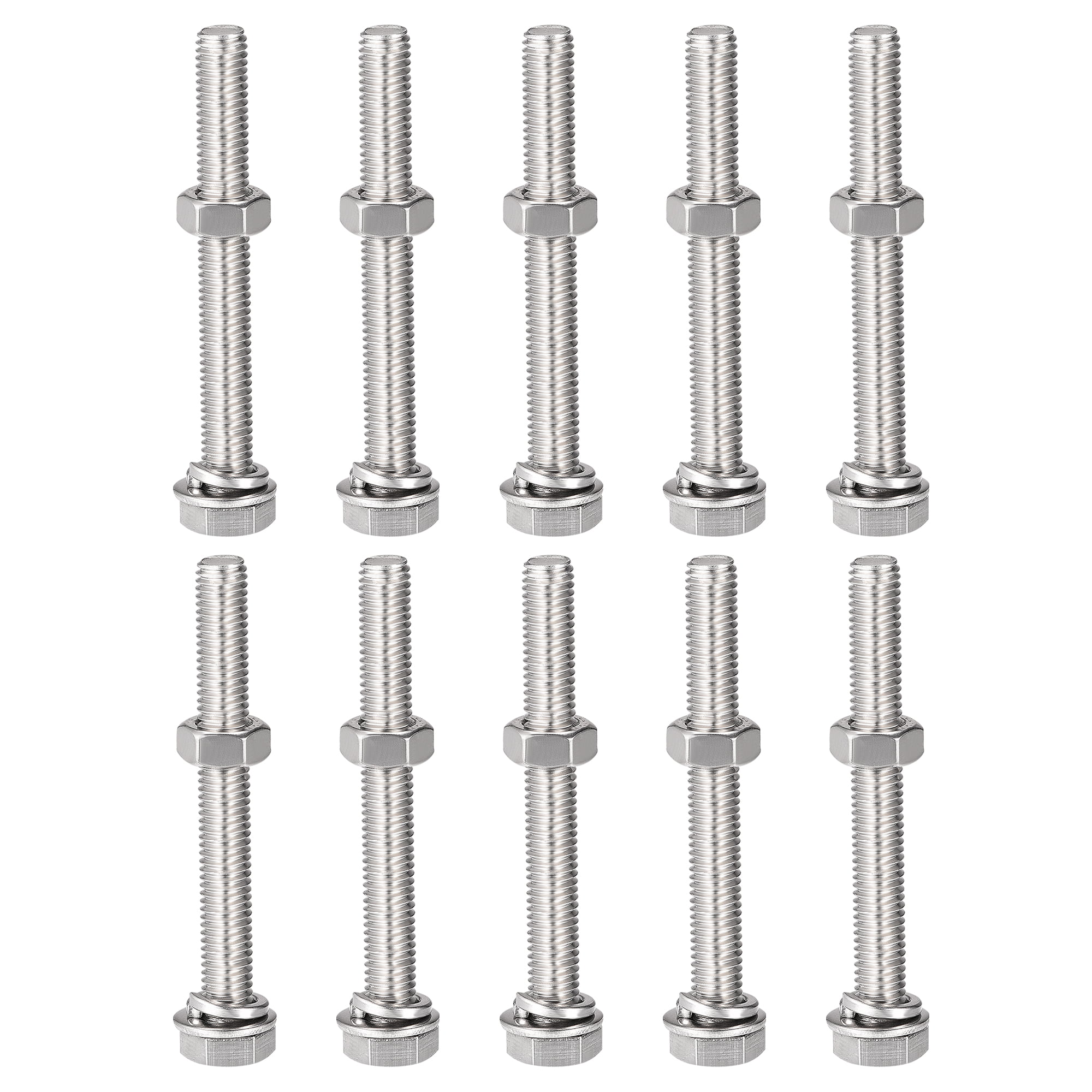 Uxcell M8 x 60mm 304 Stainless Steel Hex Head Screws Bolts, Nuts, Flat   Lock Washers Kits 10 Sets