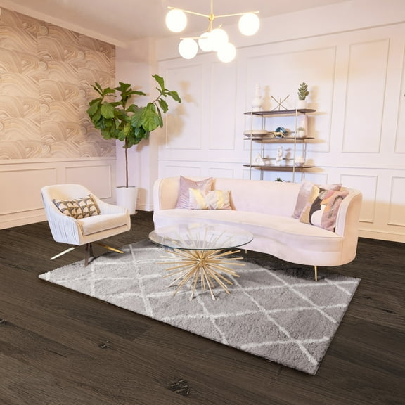 BELLEZE Parma Diamond Trellis Area Rug Cozy Soft Plush Shag Rug, 5x8 Feet, Light Gray