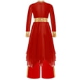 thumbnail image 4 of Doomiva Kids Girls Praise Dance Swing Dress Metallic Gold Asymmetric Liturgical Tunic with Worship Wide Leg Pants Red 14, 4 of 5