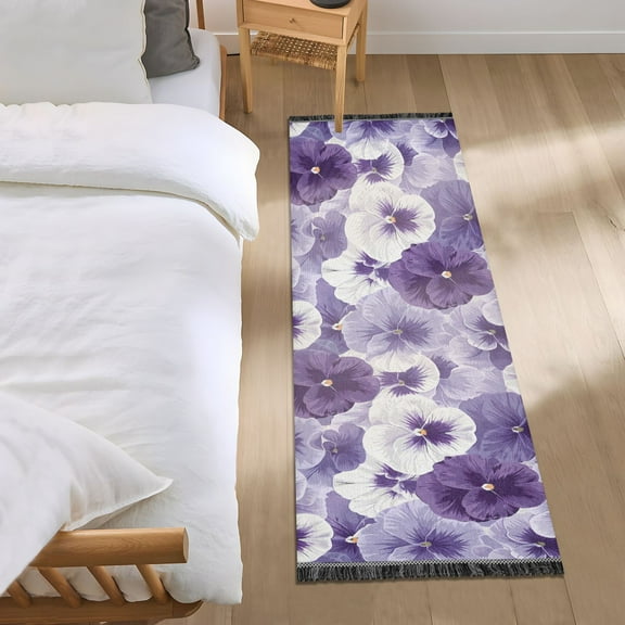 Beautiful Pansy Flowers Runner Area Rug 2x6 Soft Non-Slip Washable Bedside Carpet for Hallway Bedroom Living Room Home Decor