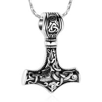 Cremation Jewelry for Ashes Norse Viking Thor's Hammer Talisman Necklace, Vintage Jewelry Nordic Viking Vegvisir Mjolnir Celtic Knot Urn Necklace Memorial Pendant for Ashes Holder Keepsake Jewelry