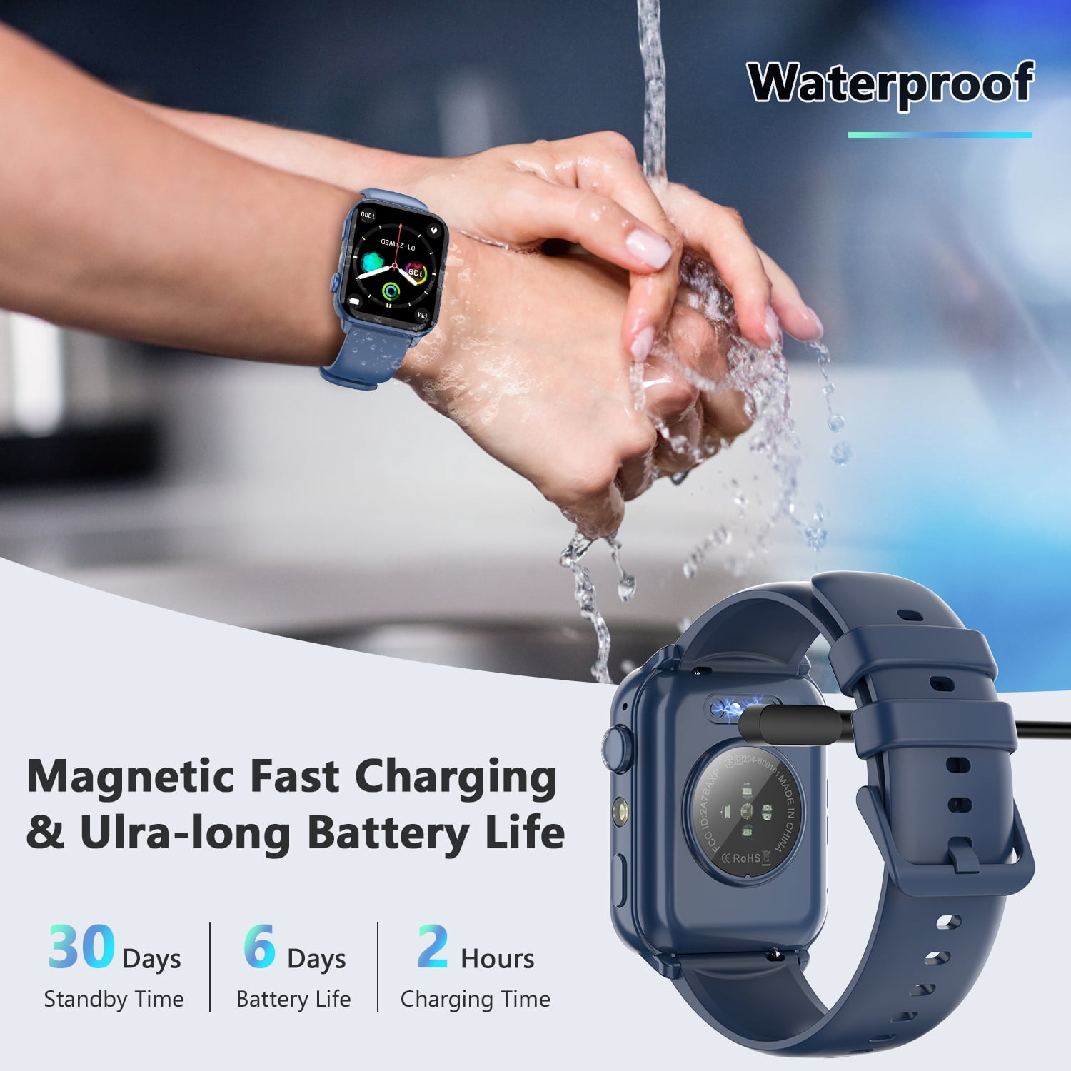 IOWODO Smart Watch for Women Men, 1.91'' Fitness Tracker with Bluetooth Calling, AI Voice, 100+ Sports Modes, Digital Watch for Android & Iphone, Blue