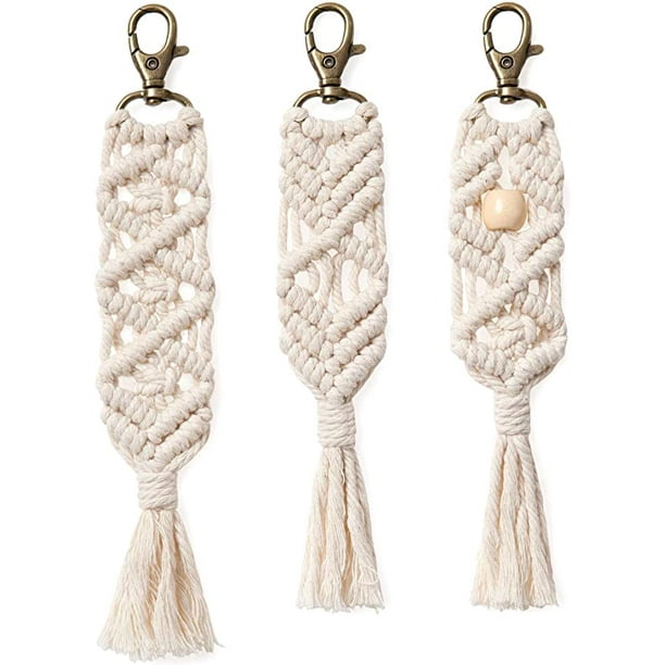 Mini llavero para bolso con pompones, bonitos accesorios artesanales para coche, llavero, teléfono, cartera, regalo único, suministros para fiestas, blanco natural, paquete de 3 JAMW Sencillez