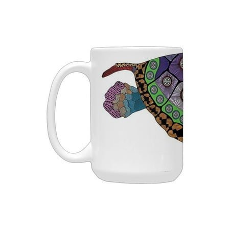 

Psychedelic Decor Sea Turtle with Colorful Ornamental Tattoos on Animal Art Work Purple Orange Pink Ceramic Mug (15 OZ) (Made In USA)