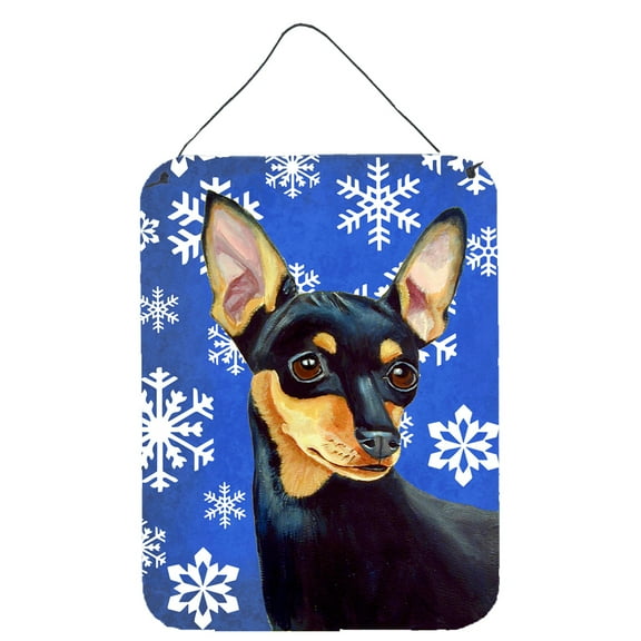 Carolines Treasures LH9290DS1216 Min Pin Winter Snowflakes Holiday Wall or Door Hanging Prints 12WX16H multicolor