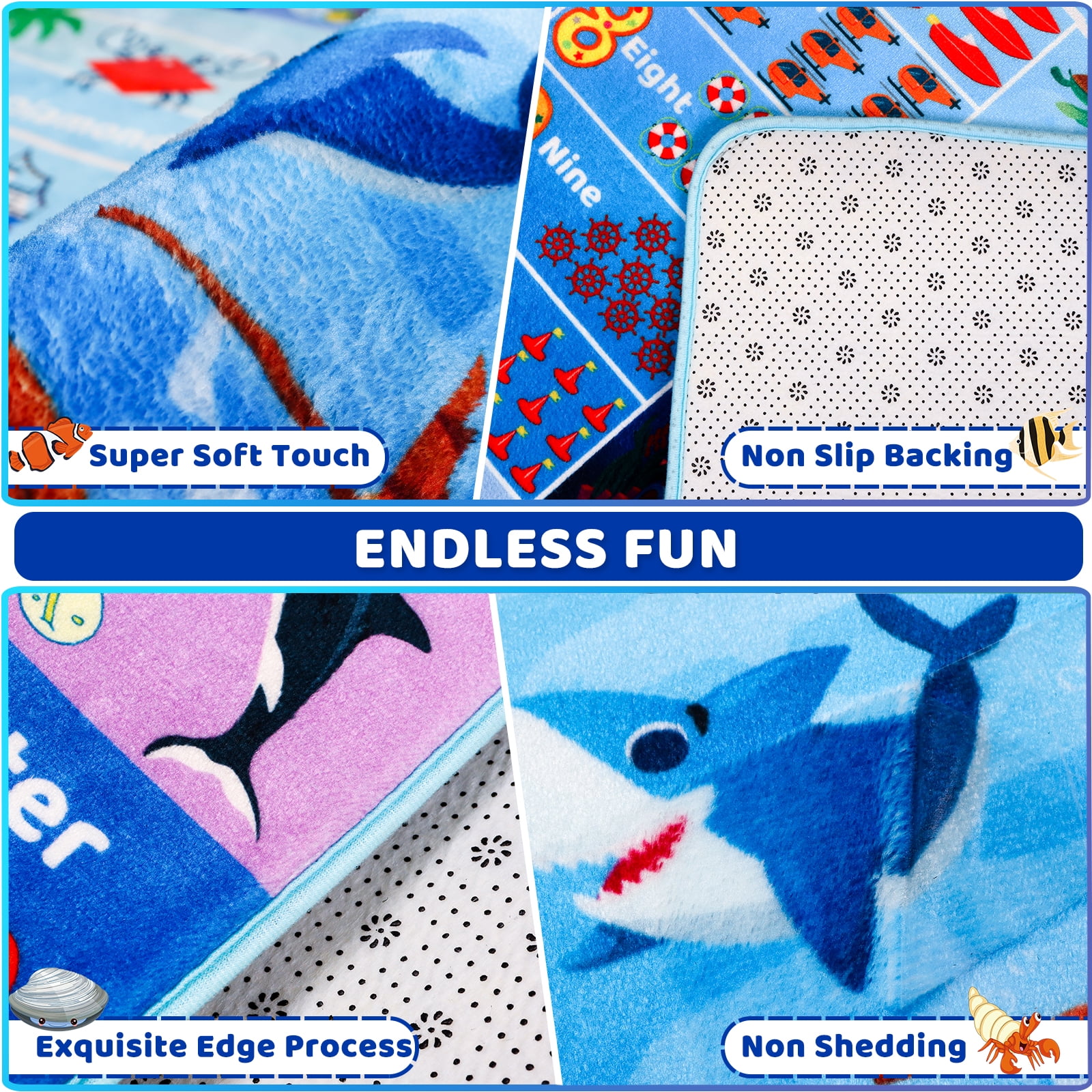 AKASISRUG ABC Kids Rug for Playroom 47"×31.5" Ocean Rug Baby Play Mat Alphabet Rug Sea Animal Number Shape Classroom Rug Kids Playroom Rug Early Learning Carpet for Preschool Toddlers