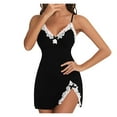thumbnail image 2 of WCJM Black Lace Trim Slit Nightgown Lace Trim Side Sleep Dress Slit Bowknot Decor Sleep Spaghetti Dress, 2 of 9