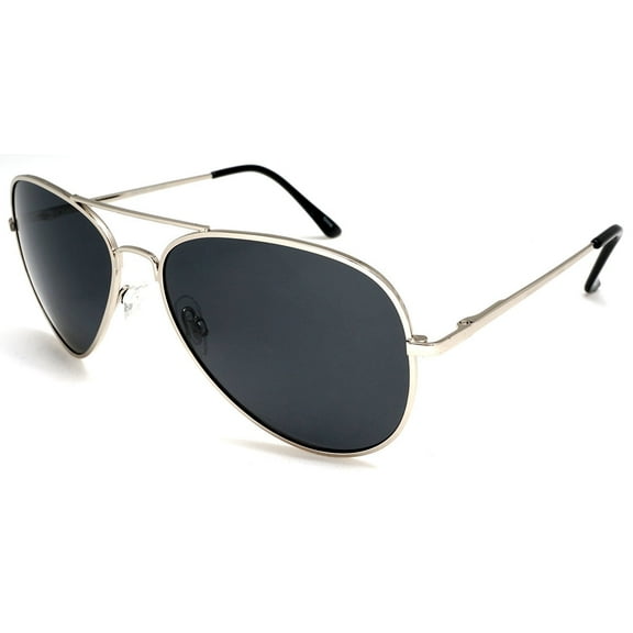 Unisex Classic Polarized Pilot Military Sunglasses - Nickel Plated Metal - Silver