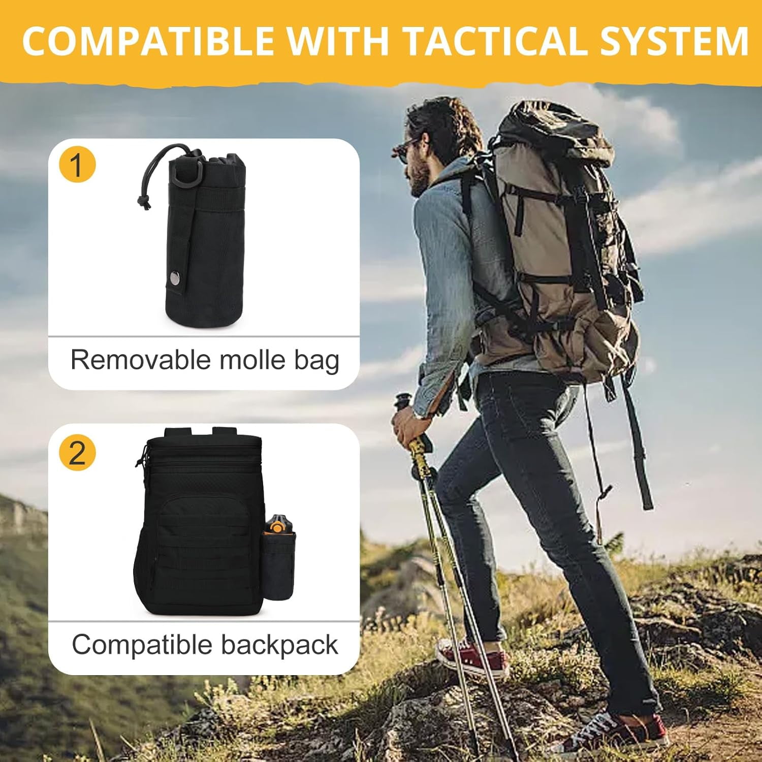 Reusable Lunch Bag for Men/Women - Insulated Lunch Box Leakproof Lunch Pail Freezable with Adjustable Shoulder Strap,Lunch Cooler Bag Picnic Bagremovable water bottle bag，Black